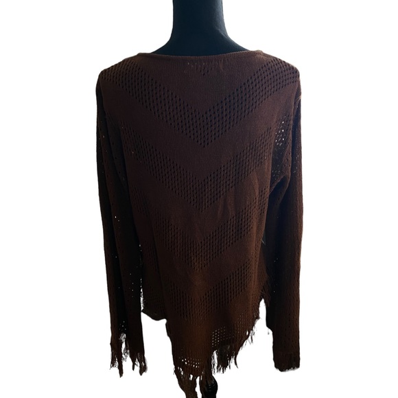 Fringed BoHo Y2K V-neck asymmetrical chevron knitted stripe brown sweater - Picture 10 of 10